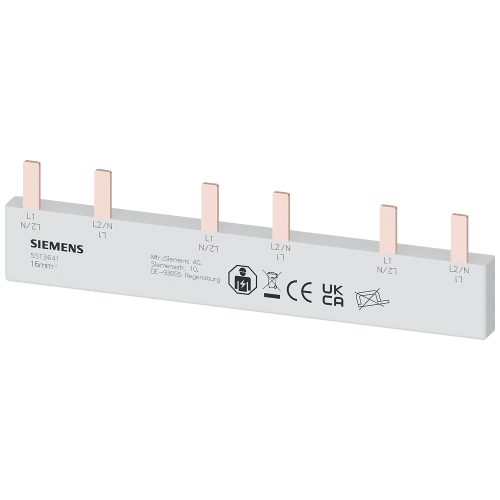Pin busbar, 16 mm&sup2; connection: 3 x (2-phase+AS/FC) safe to touch