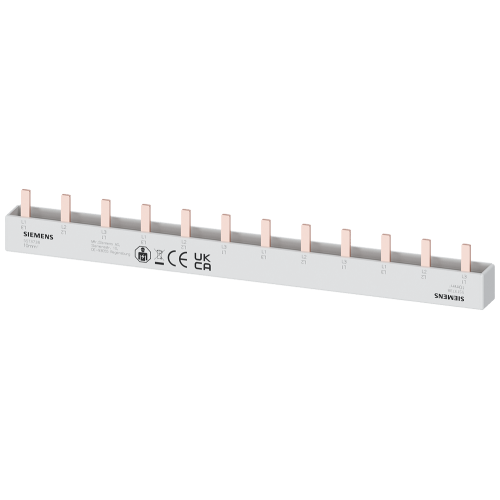 Pin busbar touch-safe, 10 mm2 3-phase, 214 mm long can be cut, with end caps