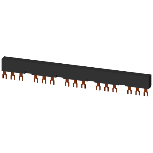 3-phase busbars Modular spacing 55 mm for 5 switches and accessories Fork shape connections
