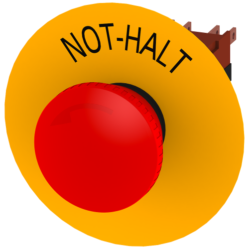 Emergency stop mushroom pushbutton, 16 mm, round, plastic, red, latching, with rotate-to-unlatch mec