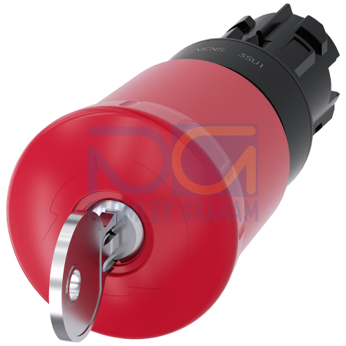 EMERGENCY STOP mushroom pushbutton, 22 mm, round, plastic, red, 40 mm, with CES lock, lock No. SMS1, positive latching, acc. to EN ISO 13850, key-operated release