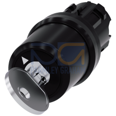 key-operated switch Siemens, 22 mm, round, plastic, special lock, with 2 keys, 2 switch positions O-I, latching, actuating angle 90&deg;, 10:30h/13:30h...