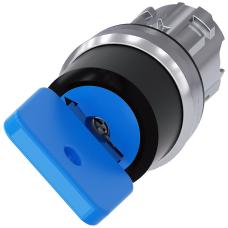 Key-operated switch O.M.R, 22 mm, round, metal, shiny, lock number 73038, blue, with 2 keys, 2 switc