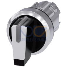 Selector switch, illuminable, 22 mm, round, metal, shiny, white, selector switch, short, 3 switch po