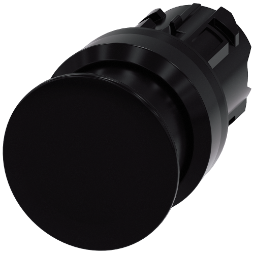 Mushroom pushbutton, 22 mm, round, plastic, black, 30 mm, momentary contact type