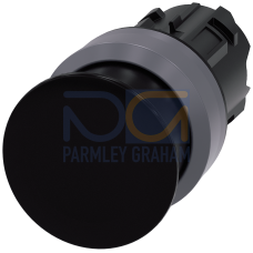 Mushroom pushbutton, 22 mm, round, plastic with metal front ring, black, 30 mm, momentary contact ty