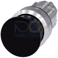 Mushroom pushbutton, 22 mm, round, metal, shiny, black, 30 mm, momentary contact type, with laser labeling, inscription or symbol Customer-specific...