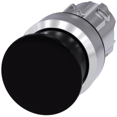 Mushroom pushbutton, 22 mm, round, metal, shiny, black, 30 mm, momentary contact type