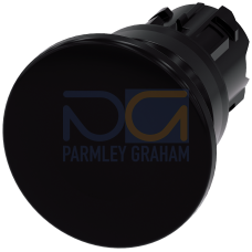Mushroom pushbutton, 22 mm, round, plastic, black, 40mm, momentary contact type, with laser labeling, inscription or symbol Customer-specific selec...