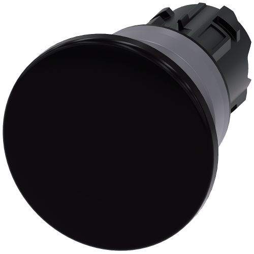 Mushroom pushbutton, 22 mm, round, plastic with metal front ring, black, 40 mm, momentary contact ty