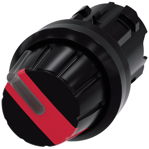 Selector switch, illuminable, 22 mm, round, plastic, red, Rotary knob, 2 switch positions O-I, latching, actuating angle 90&deg;, 10:30h/13:30h, with l...