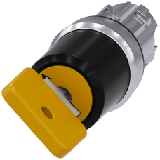 Key-operated switch O.M.R, 22 mm, round, metal, shiny, lock number 73033, yellow, with 2 keys, 2 swi