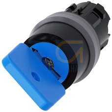 Key-operated switch O.M.R, 22 mm, round, plastic with metal front ring, lock number 73038, blue, with 2 keys, 2 switch positions O-I, latching, actuating angle 90&deg;, 10:30h/13:30h, Key removal O+I
