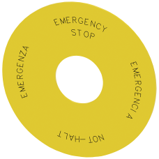 Backing plate round, for emergency stop mushroom pushbutton, yellow, labeling: Not-Halt
