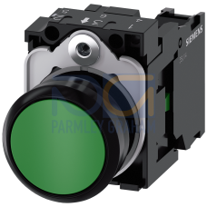 Pushbutton, 22 mm, round, plastic, green, pushbutton, flat, momentary contact type, with holder 1 NO, screw terminal, with laser labeling, inscript...