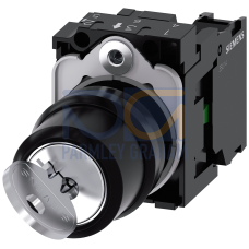 RONIS key-operated switch, 22 mm, round, plastic, Lock No. SB30, with 2 keys, 2 switch positions O-I, latching, 10:30/1:30 oclock, key removal O+I...