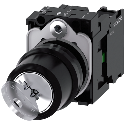 RONIS key-operated switch, 22 mm, round, plastic, Lock No. SB30, with 2 keys, 2 switch positions O-I, latching, 10:30/1:30 oclock, key removal O+I...