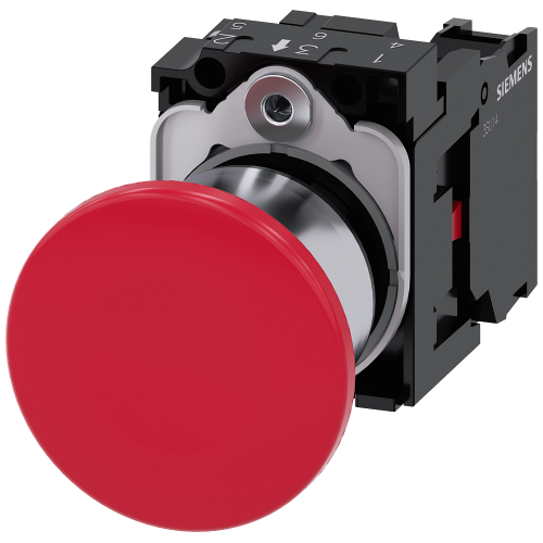 Mushroom pushbutton, 22 mm, round, metal, shiny, red, 40 mm, latching, pull-to-unlatch mechanism, wi