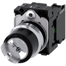 Key-operated switch RONIS, 22 mm, round, metal, high gloss, key removal O+I