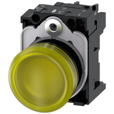 Indicator lights, 22 mm, round, plastic, yellow, lens, smooth, with holder, LED module, with integra