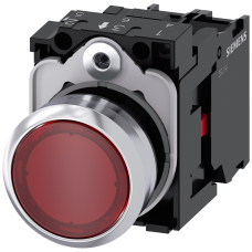 Pushbutton, illuminated, 22 mm, round, metal, high gloss, red, 1 NC