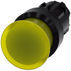 Illuminated mushroom pushbutton, 22 mm, round, plastic, yellow, 30 mm, momentary contact type