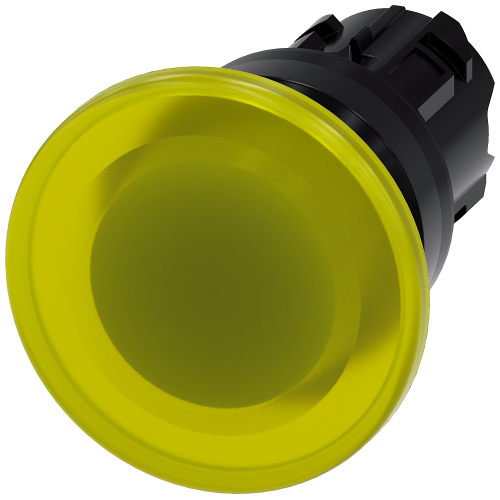 Illuminated mushroom pushbutton, 22 mm, round, plastic, yellow, 40 mm, momentary contact type