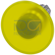 Illuminated mushroom pushbutton, 22 mm, round, metal, shiny, yellow, 60 mm, momentary contact type, with laser labeling, symbol number according to...
