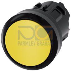 Pushbutton, 22 mm, round, plastic, yellow, pushbutton, flat, latching, Push-to-release mechanism, with laser labeling, upper case and lower case, a...
