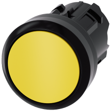 Pushbutton, 22 mm, round, plastic, yellow, pushbutton, flat, latching, Push-to-release mechanism