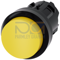 Pushbutton, 22 mm, round, plastic, yellow, pushbutton, raised, momentary contact type, with laser labeling, upper case