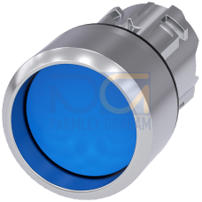 Pushbutton, 22 mm, round, metal, shiny, blue, Front ring, raised, momentary contact type
