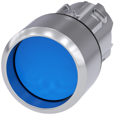 Pushbutton, 22 mm, round, metal, shiny, blue, Front ring, raised, momentary contact type