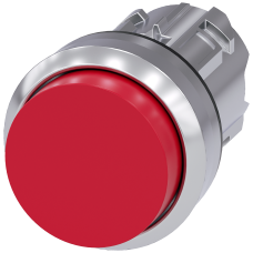 Pushbutton, 22 mm, round, metal, shiny, red, pushbutton, raised momentary contact type