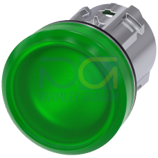Indicator lights, 22 mm, round, metal, shiny, green, lens, smooth, with laser labeling, upper case