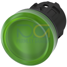 Indicator light, 22 mm, round, plastic, green, lens, smooth, with laser labeling, symbol number according to, ISO 7000 or IEC 60417