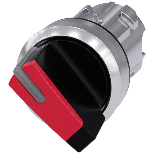 Selector switch, illuminable, 22 mm, round, metal, shiny, red, selector switch, short, 2 switch posi
