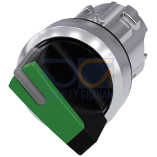 Selector switch, illuminable, 22 mm, round, metal, shiny, green, selector switch, short, 2 switch positions O-I, latching, actuating angle 90&deg;, 10:...