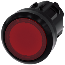 Red - Plastic illuminated push button with flat button, momentary Contact