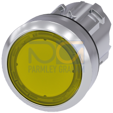 Illuminated pushbutton, 22 mm, round, metal, shiny, yellow, pushbutton, flat, latching, Push-to-release mechanism, with laser labeling, symbol numb...