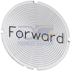 Inscription plate for illuminated pushbutton, round, milky with black font, with inscription: Forward
