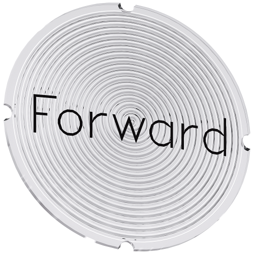 Inscription plate for illuminated pushbutton, round, milky with black font, with inscription: Forward