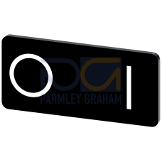 Labeling plate for snapping on or gluing to label holder, label size 12.5x27mm, black label, white font, with graphic symbol: O  I