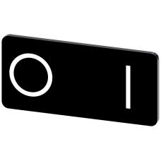 Labeling plate for snapping on or gluing to label holder, label size 12.5x27mm, black label, white font, with graphic symbol: O  I