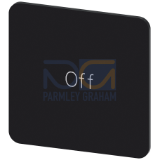 Labeling plate for snapping on or gluing on label holder, Label size 27x27 mm, black label, white font, with inscription: Off