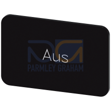 Labeling plate for snapping on or gluing on label holder, Label size 17.5 x 27 mm, black label, white font, with inscription: Off