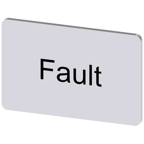 Labeling plate for snapping on or gluing on label holder, Label size 17.5 x 27 mm, silver label, black font, with inscription: Fault