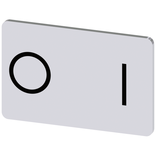 Labeling plate for snapping on or gluing on label holder, Label size 17.5 x 27 mm, silver label, black font, with graphic symbol: O I