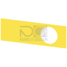 Labeling plate for EMERGENCY STOP mushroom pushbutton in the enclosure, yellow, without inscription,