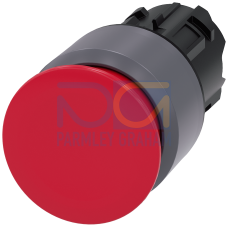 Mushroom pushbutton, 22 mm, round, plastic with metal front ring, red, 30 mm, latching, Pull-to-unla
